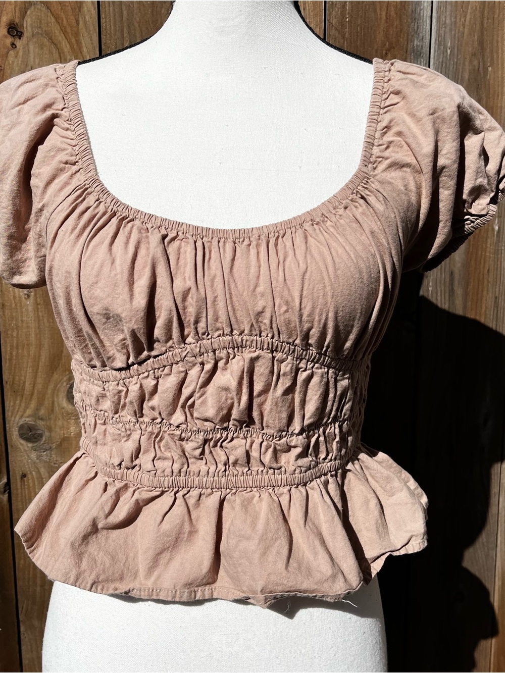 Sim & Sam 100% Cotton Tan Smocked Peplum Women's Top Accepting Offers!